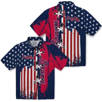 MLB Atlanta Braves Stitched Flag Hawaiian Shirt - Navy Floral Baseball Apparel