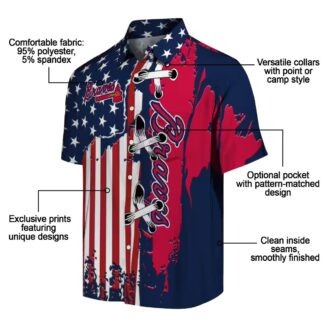 MLB Atlanta Braves Stitched Flag Hawaiian Shirt - Navy Floral Baseball Apparel