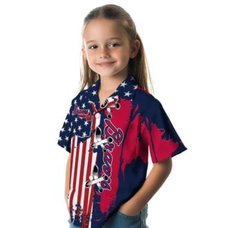 MLB Atlanta Braves Stitched Flag Hawaiian Shirt - Navy Floral Baseball Apparel