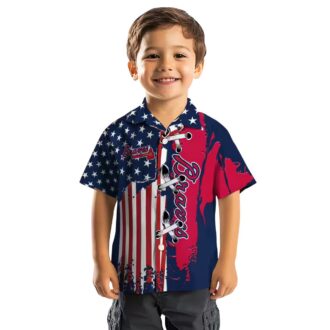MLB Atlanta Braves Stitched Flag Hawaiian Shirt - Navy Floral Baseball Apparel