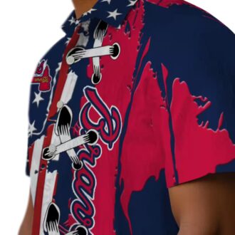 MLB Atlanta Braves Stitched Flag Hawaiian Shirt - Navy Floral Baseball Apparel