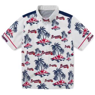 Official Atlanta Braves Navy White Hawaiian Shirt - Palm Island Tropical Wear