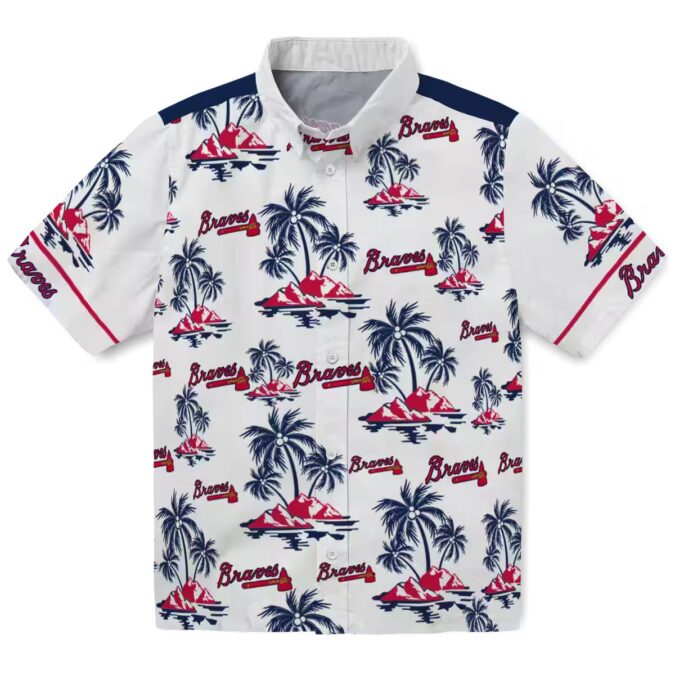 Official Atlanta Braves Navy White Hawaiian Shirt - Palm Island Tropical Wear
