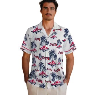 Official Atlanta Braves Navy White Hawaiian Shirt - Palm Island Tropical Wear