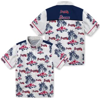 Official Atlanta Braves Navy White Hawaiian Shirt - Palm Island Tropical Wear