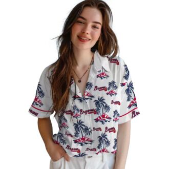 Official Atlanta Braves Navy White Hawaiian Shirt - Palm Island Tropical Wear