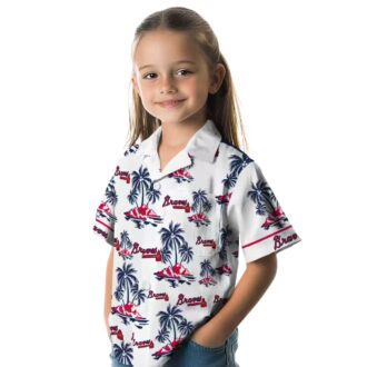 Official Atlanta Braves Navy White Hawaiian Shirt - Palm Island Tropical Wear