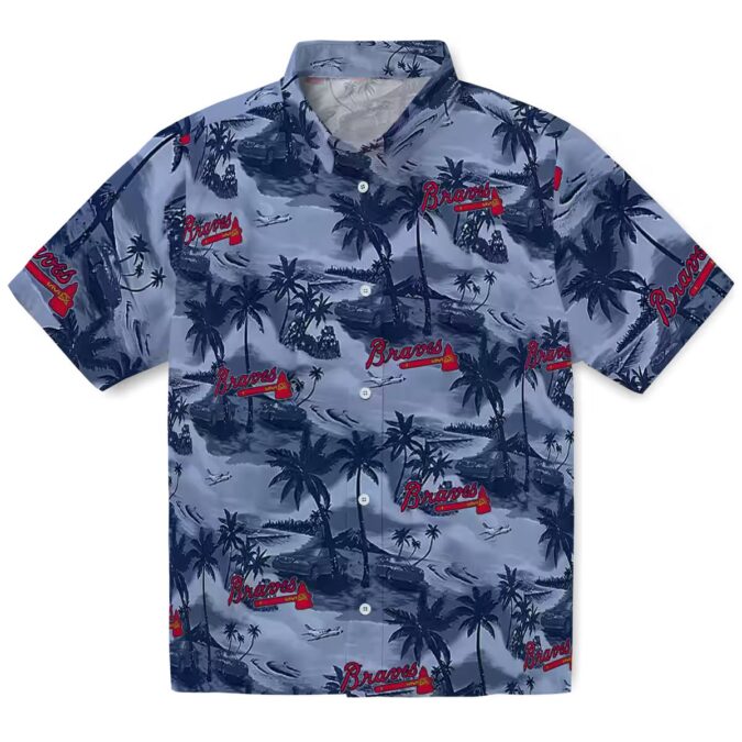 Official Atlanta Braves Summer Hawaiian Shirt - Coastal Palms Navy Aloha MLB Apparel