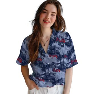 Official Atlanta Braves Summer Hawaiian Shirt - Coastal Palms Navy Aloha MLB Apparel