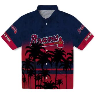 Official Atlanta Braves Sunset Pattern Hawaiian Shirt - Navy Black MLB Shirt for Men