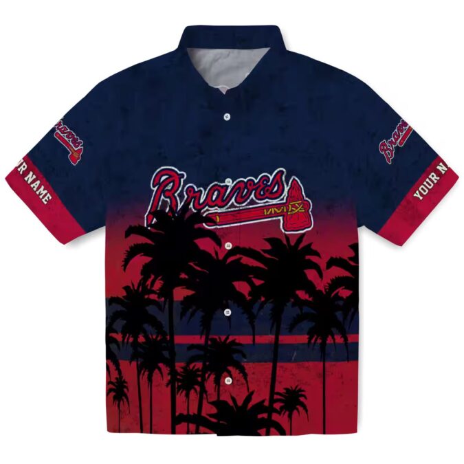 Official Atlanta Braves Sunset Pattern Hawaiian Shirt - Navy Black MLB Shirt for Men