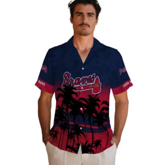 Official Atlanta Braves Sunset Pattern Hawaiian Shirt - Navy Black MLB Shirt for Men