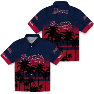 Official Atlanta Braves Sunset Pattern Hawaiian Shirt - Navy Black MLB Shirt for Men