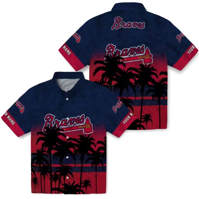 Official Atlanta Braves Sunset Pattern Hawaiian Shirt - Navy Black MLB Shirt for Men