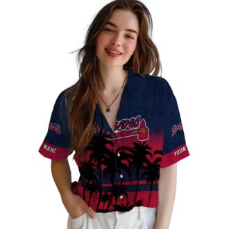 Official Atlanta Braves Sunset Pattern Hawaiian Shirt - Navy Black MLB Shirt for Men