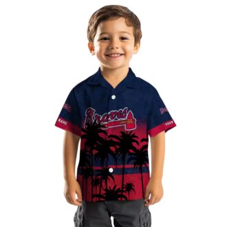 Official Atlanta Braves Sunset Pattern Hawaiian Shirt - Navy Black MLB Shirt for Men