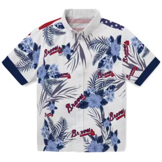 Official Atlanta Braves Tropical Hawaiian Shirt - Navy White Hibiscus MLB Fan Outfit