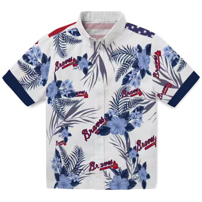 Official Atlanta Braves Tropical Hawaiian Shirt - Navy White Hibiscus MLB Fan Outfit
