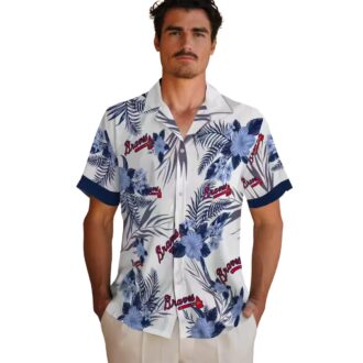Official Atlanta Braves Tropical Hawaiian Shirt - Navy White Hibiscus MLB Fan Outfit