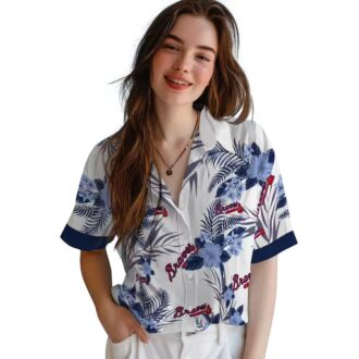 Official Atlanta Braves Tropical Hawaiian Shirt - Navy White Hibiscus MLB Fan Outfit