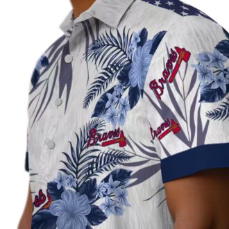 Official Atlanta Braves Tropical Hawaiian Shirt - Navy White Hibiscus MLB Fan Outfit