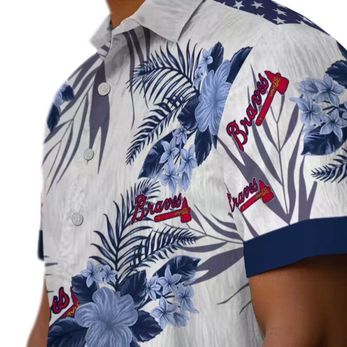 Official Atlanta Braves Tropical Hawaiian Shirt - Navy White Hibiscus MLB Fan Outfit