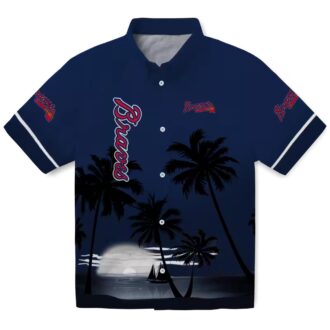 Official MLB Atlanta Braves Beach Sunset Hawaiian Shirt - Navy Black Tropical Vacation Wear