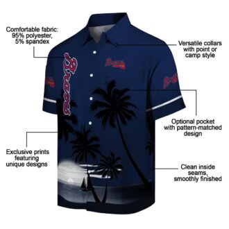 Official MLB Atlanta Braves Beach Sunset Hawaiian Shirt - Navy Black Tropical Vacation Wear