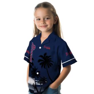 Official MLB Atlanta Braves Beach Sunset Hawaiian Shirt - Navy Black Tropical Vacation Wear