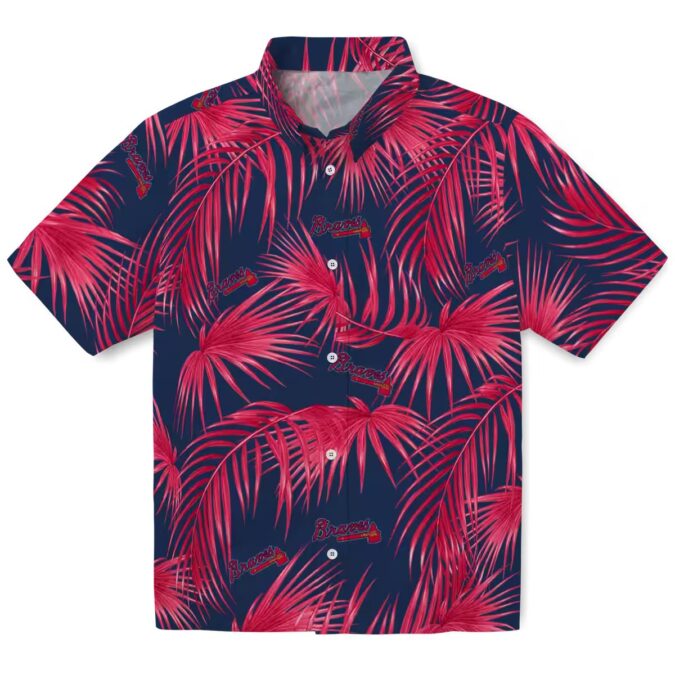 Official MLB Atlanta Braves Leafy Palms Hawaiian Shirt - Navy Tropical