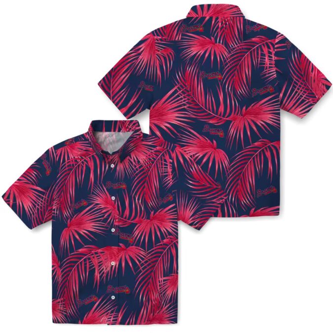 Official MLB Atlanta Braves Leafy Palms Hawaiian Shirt - Navy Tropical