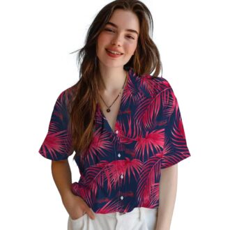 Official MLB Atlanta Braves Leafy Palms Hawaiian Shirt - Navy Tropical