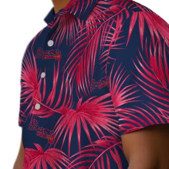 Official MLB Atlanta Braves Leafy Palms Hawaiian Shirt - Navy Tropical
