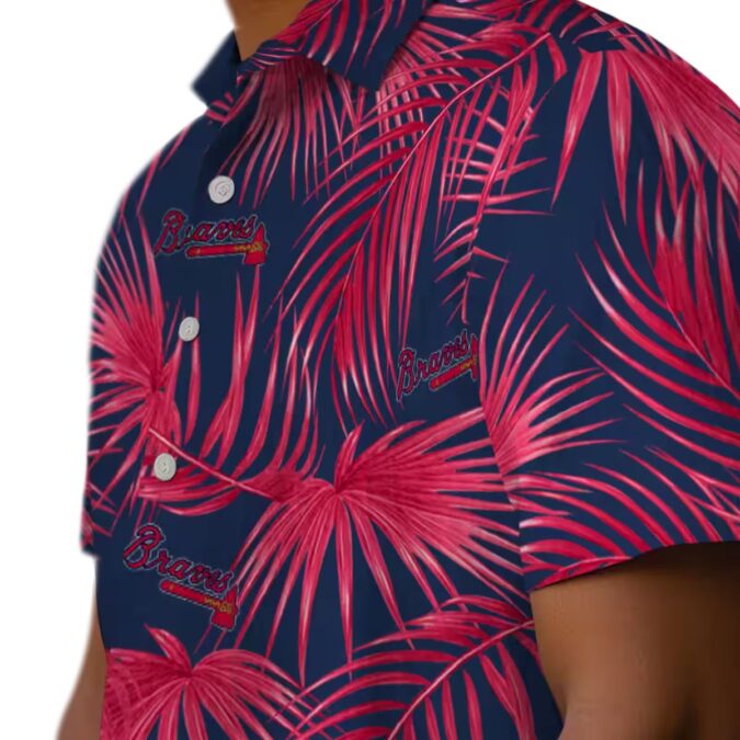 Official MLB Atlanta Braves Leafy Palms Hawaiian Shirt - Navy Tropical