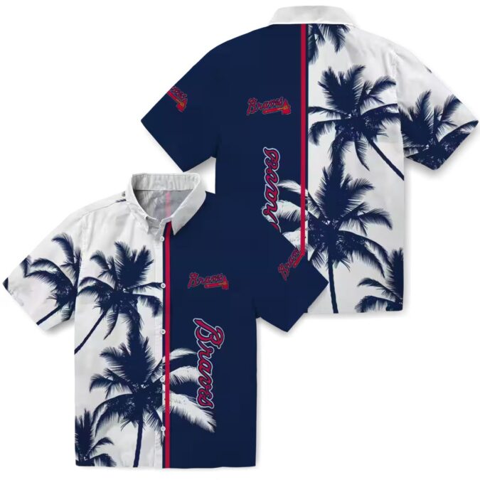 Shop Atlanta Braves Palm Trees Hawaiian Shirt - Navy White MLB Vacation Shirt