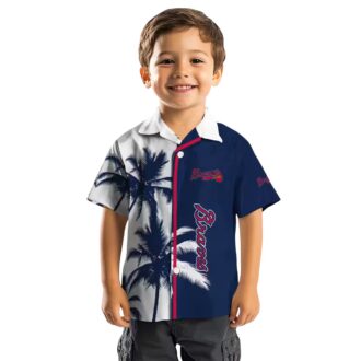 Shop Atlanta Braves Palm Trees Hawaiian Shirt - Navy White MLB Vacation Shirt