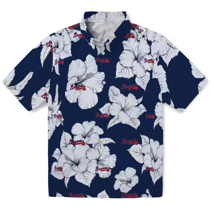 Shop Atlanta Braves Tropical Hawaiian Shirt - Navy & White Hibiscus Floral MLB Apparel