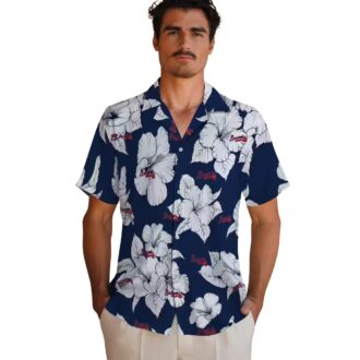 Shop Atlanta Braves Tropical Hawaiian Shirt - Navy & White Hibiscus Floral MLB Apparel