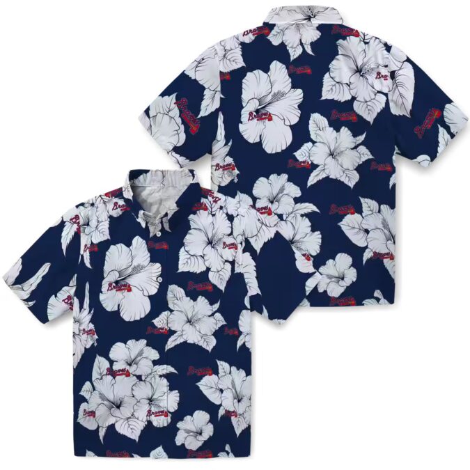 Shop Atlanta Braves Tropical Hawaiian Shirt - Navy & White Hibiscus Floral MLB Apparel