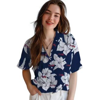 Shop Atlanta Braves Tropical Hawaiian Shirt - Navy & White Hibiscus Floral MLB Apparel