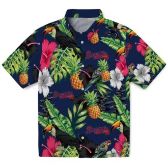 Shop MLB Atlanta Braves Aloha Hawaiian Shirt - Pineapple Floral Navy Green