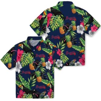 Shop MLB Atlanta Braves Aloha Hawaiian Shirt - Pineapple Floral Navy Green