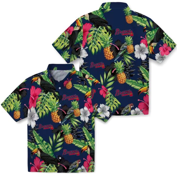 Shop MLB Atlanta Braves Aloha Hawaiian Shirt - Pineapple Floral Navy Green