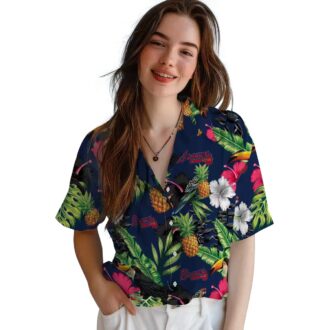 Shop MLB Atlanta Braves Aloha Hawaiian Shirt - Pineapple Floral Navy Green