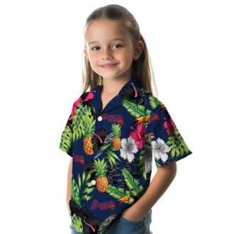 Shop MLB Atlanta Braves Aloha Hawaiian Shirt - Pineapple Floral Navy Green