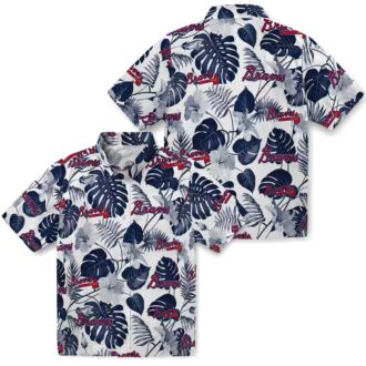 Women's Atlanta Braves Hawaiian Shirt - Tropical Plants Navy & White MLB Aloha Style