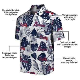 Women's Atlanta Braves Hawaiian Shirt - Tropical Plants Navy & White MLB Aloha Style