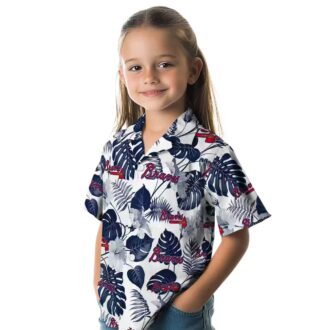 Women's Atlanta Braves Hawaiian Shirt - Tropical Plants Navy & White MLB Aloha Style