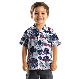 Women's Atlanta Braves Hawaiian Shirt - Tropical Plants Navy & White MLB Aloha Style