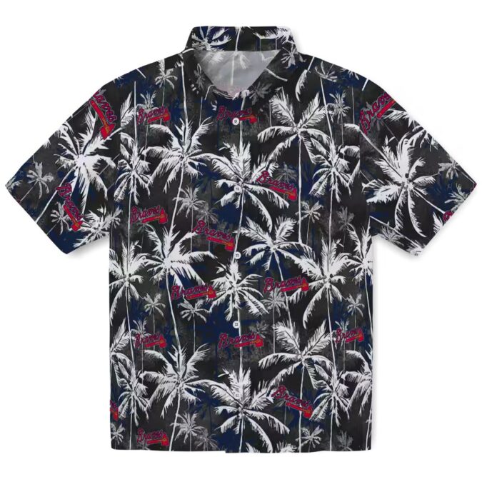 Women's Atlanta Braves Navy Black Hawaiian Shirt - Floral Palm Pattern Vacation Outfit for Fans